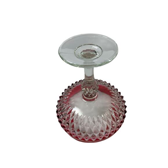Vintage Clear Diamond Pattern Compote Bowl Pink Trim Pedestal Candy Dish - Picture 7 of 9